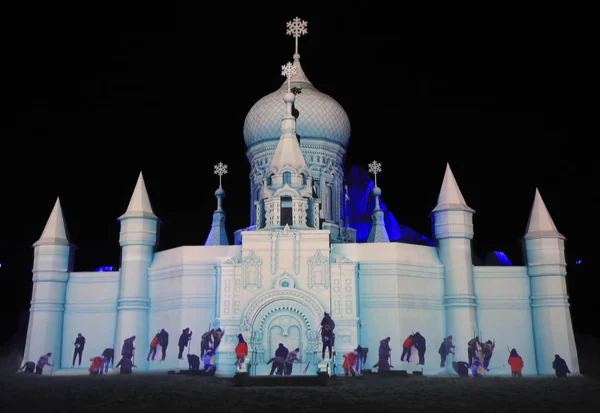 Esculturas Gelo Iluminadas São Vistas Durante Show Luz Neve 30Th — Fotografia de Stock