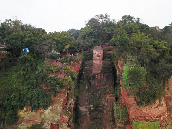 Buddha Gigante Leshan Stato Rinnovato Causa Anni Erosione Del Vento — Foto Stock