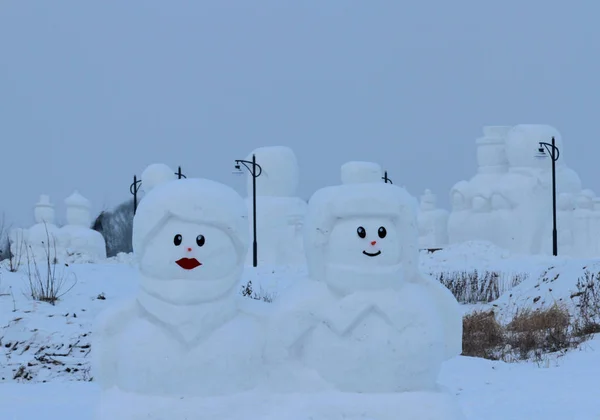 2018 Скульптури Сніговиків Дисплеї Лід Сніговий Парк Місті Харбін Провінція — стокове фото