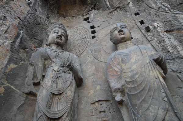 File View Esculturas Buda Nas Grutas Longmen Grutas Dragon Gate — Fotografia de Stock