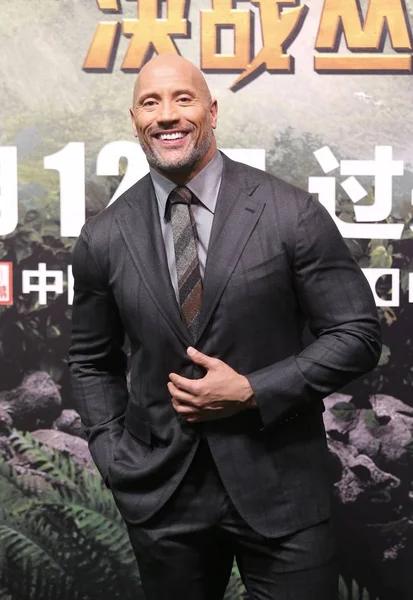 American Actor Dwayne Johnson Attends Press Conference Movie Jumanji Welcome — Stock Photo, Image