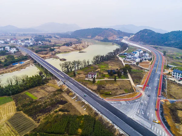 Vista Aérea Primera Autopista China Para Acomodar Color Alternativo Sobre — Foto de Stock