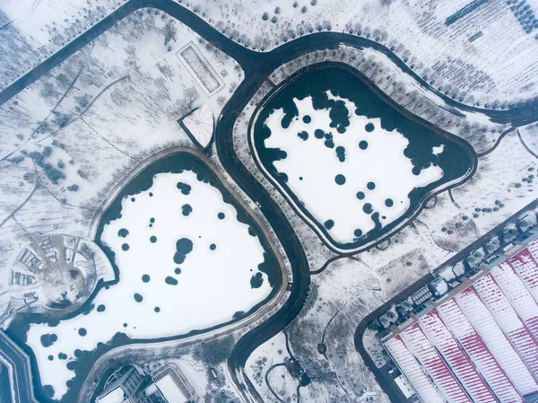 Powietrzna Sceneria Śnieżna Miasta Liaocheng Wschodnia Chińska Prowincja Shandong Stycznia — Zdjęcie stockowe