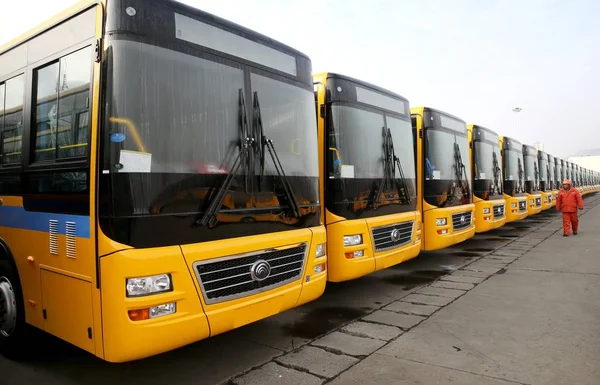 Vista Aérea Más 500 Autobuses Que Exportarán África Puerto Lianyungang — Foto de Stock