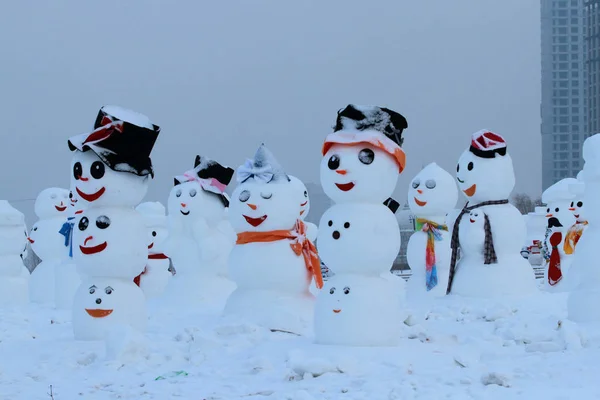 2018 Sculpturen Van Sneeuwpoppen Worden Tentoongesteld Een Ijs Sneeuwpark Harbin — Stockfoto