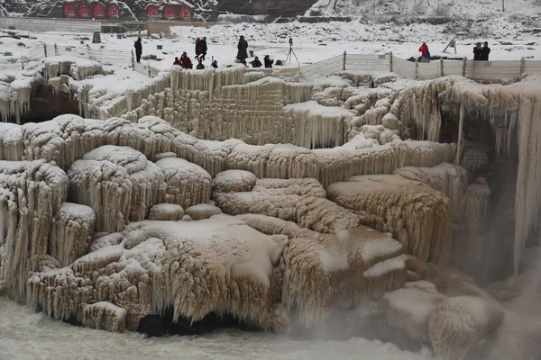 Θέα Στο Παγωμένο Τοπίο Του Καταρράκτη Hukou Στο Χιόνι Στον — Φωτογραφία Αρχείου