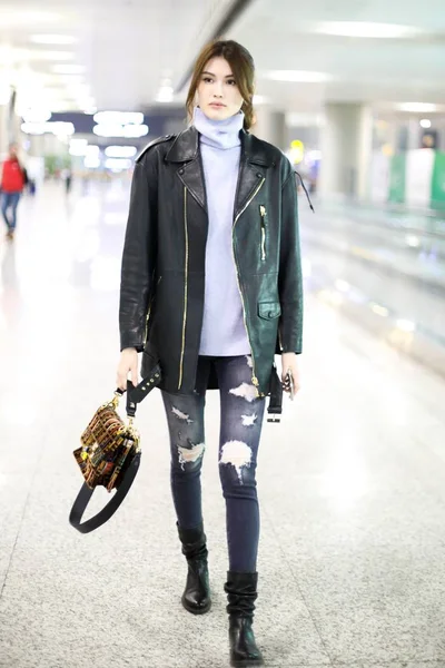 Top Model Cinese Sui Fotografata All Aeroporto Internazionale Beijing Capital — Foto Stock