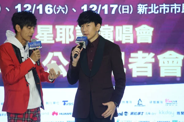 Taiwan Out Singaporeanischer Sänger Lin Rechts Nimmt Einer Pressekonferenz Seinem — Stockfoto