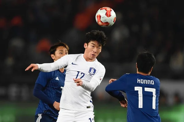 Kim Minwoo Güney Kore Kafaları Japonya Karşı Top Eaff Futbol — Stok fotoğraf