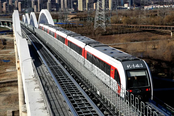 Tren Maglev Funciona Primera Línea Maglev Velocidad Media Baja Beijing — Foto de Stock