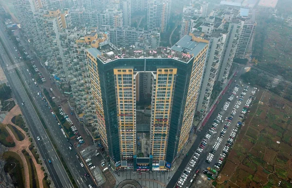 Luchtfoto Van Een Verdiepingen Residentieel Appartement Gebouw Dat Het Grootste — Stockfoto