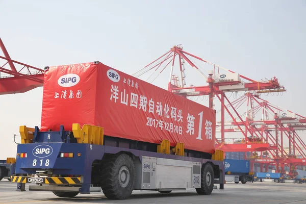 Vehículo Guiado Automatizado Agv Shanghai International Port Group Sipg Transporta —  Fotos de Stock