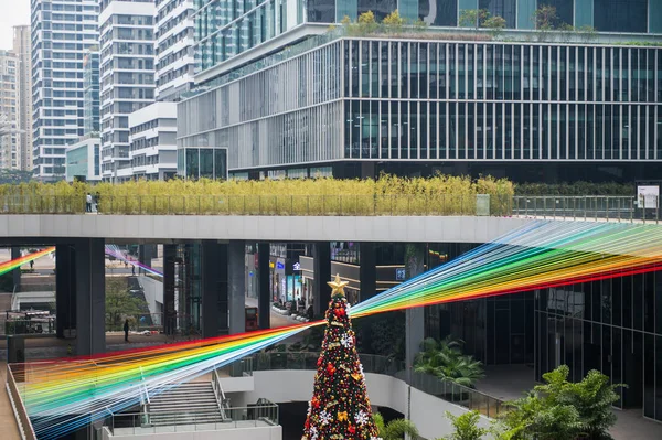 Las Cintas Coloridas Usadas Para Decorar Edificios Ven Desde Diferentes — Foto de Stock