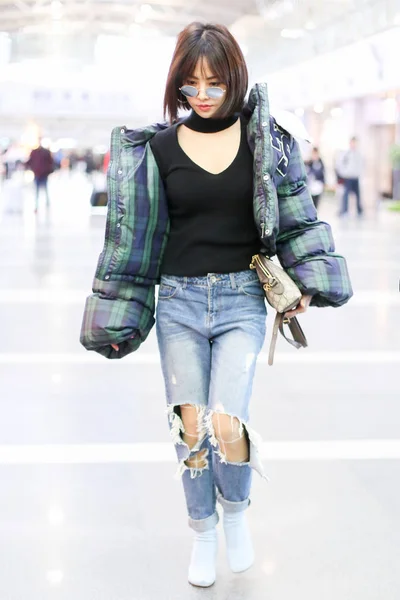 Taiwanese Singer Jolin Tsai Pictured Beijing Capital International Airport Beijing — Stock Photo, Image