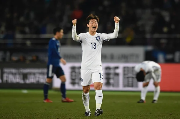 Sejong Dari Korea Selatan Merayakan Setelah Mencetak Gol Melawan Jepang — Stok Foto