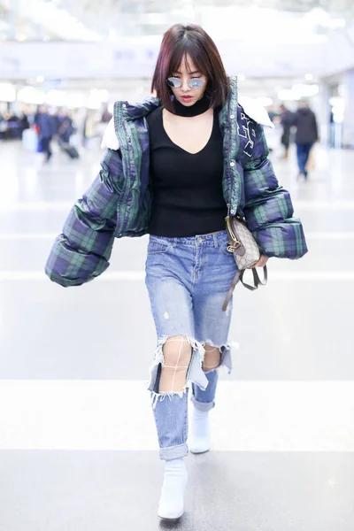 Taiwanesiska Sångerskan Jolin Tsai Avbildas Beijing Capital International Airport Beijing — Stockfoto