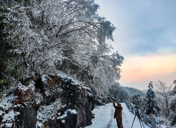 Krajina Huaying Hory Pokryté Sněhem Guang Městě Jihozápadní Čínské Provincie — Stock fotografie