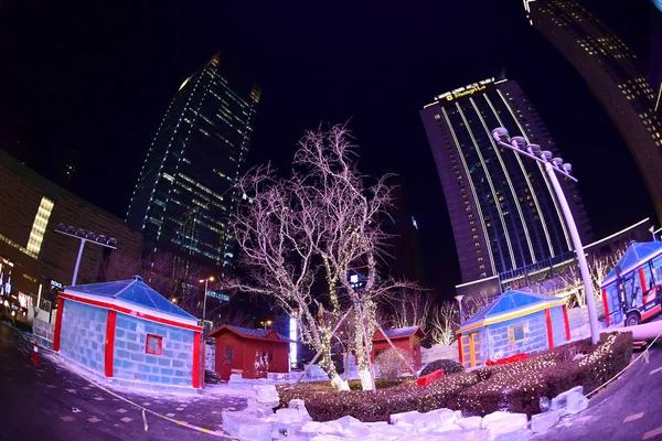 Vista Uma Casa Feita 500 Blocos Gelo Restaurante Cidade Shenyang — Fotografia de Stock