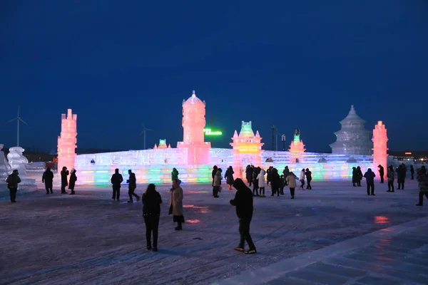 Ice Sculptures Create Fairyland World Displayed Scenic Spot Songyuan City — Stock Photo, Image