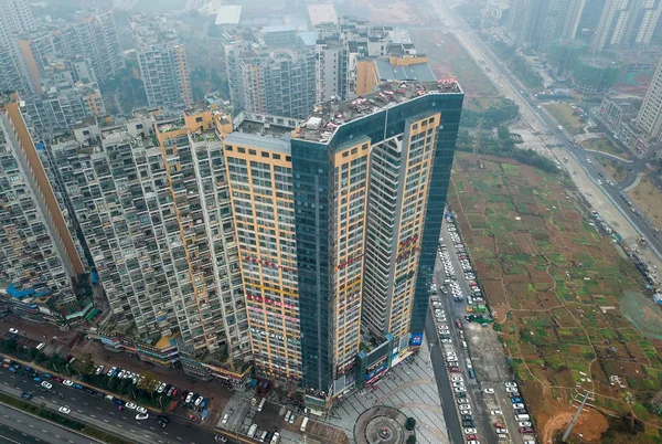 Luchtfoto Van Een Verdiepingen Residentieel Appartement Gebouw Dat Het Grootste — Stockfoto