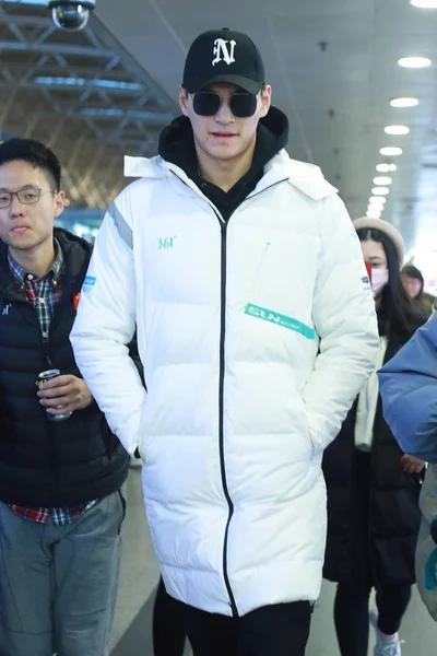 Campione Olimpico Nuoto Cinese Sun Yang Arriva All Aeroporto Internazionale — Foto Stock