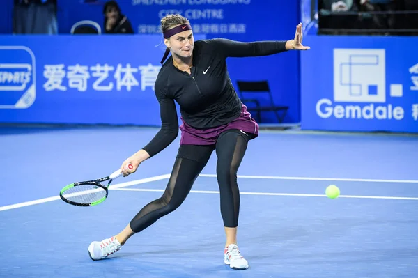 Aryna Sabalenka Білорусі Повертає Постріл Tatjana Марія Німеччини Своїх Жінок — стокове фото