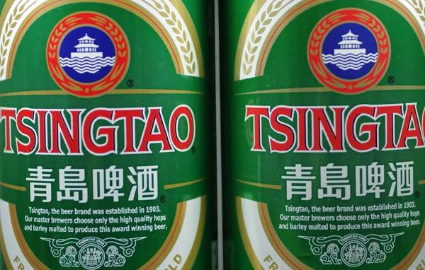 Botellas Cerveza Tsingtao Cervecería Tsingtao Exhiben Ciudad Nan Provincia Shandong —  Fotos de Stock