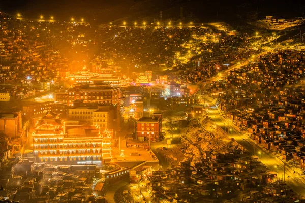 Flygfoto Över Campus Serthar Institute Känd Som Larung Gar Buddhistiska — Stockfoto