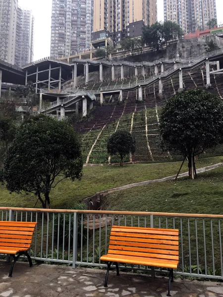 Xiaxiaojiawan Park Felvázoló Egy Méter Magas Kilométer Hosszú Skywalk Yuzhong — Stock Fotó