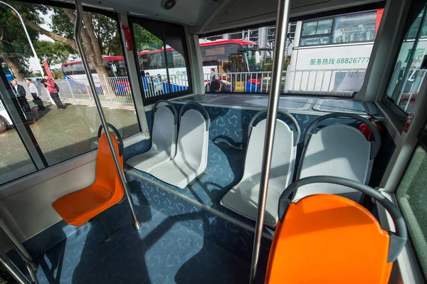 Interiör Utsikt Över Självkörande Buss Gata Rättegången Operationer Shenzhen City — Stockfoto