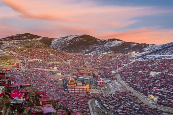 Letecký Pohled Kampusu Sertharu Institutu Známý Jako Larung Gar Buddhistické — Stock fotografie