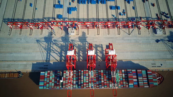Luftaufnahme Von Containern Der Vierten Phase Des Yangshan Tiefwasserhafens Dem — Stockfoto
