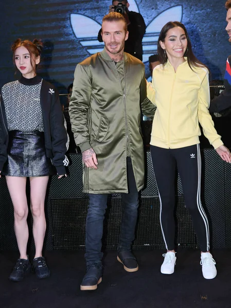Actriz Hong Kong Angelababy Izquierda Estrella Fútbol Inglesa David Beckham — Foto de Stock