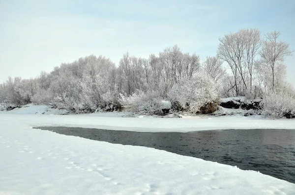 Снігові Пейзажі Річки Жадун Yakeshi Гуунібуару Внутрішня Монголія Північно Китайському — стокове фото