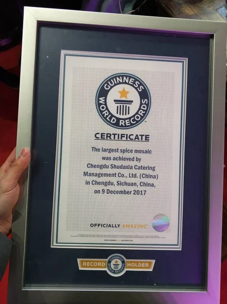 Certificat Guinness World Record Pour Grande Mosaïque Épices Est Exposé — Photo