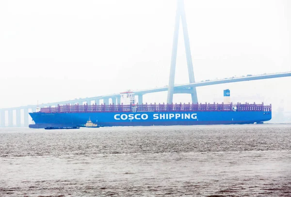 Primeiro Navio Contêineres 000 Teu China Cosco Shipping Aries Também — Fotografia de Stock