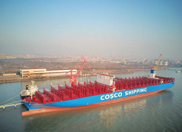 Vista Aérea Primeiro Navio Contêineres China 000 Teu Cosco Shipping — Fotografia de Stock