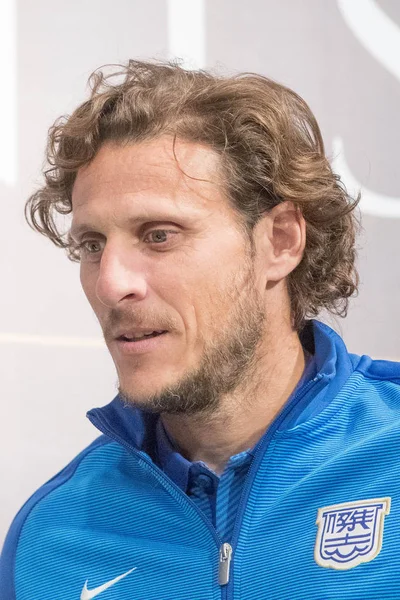 Jogador Uruguaio Futebol Diego Forlan Participa Cerimônia Assinatura Kitchee Hong — Fotografia de Stock