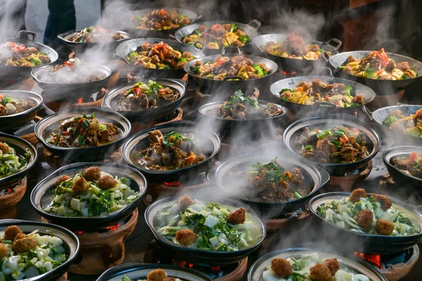 View Dishes Prepared Long Table Banquet Ningguo County Xuancheng City — стоковое фото