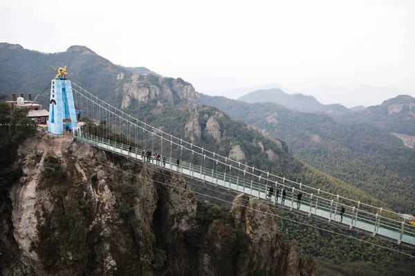 Flygfoto Över Bron Glas Kallas Flyga Drake Sky Marenqifeng Turistområde — Stockfoto