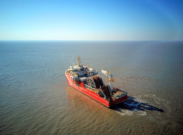 Vista Aérea Primeira Barcaça Petróleo Bruto Posicionamento Dinâmico Alto Mar — Fotografia de Stock