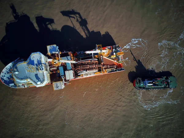 Вид Воздуха Первую Мире Глубоководную Баржу Динамическим Местоположением Сырой Нефти — стоковое фото