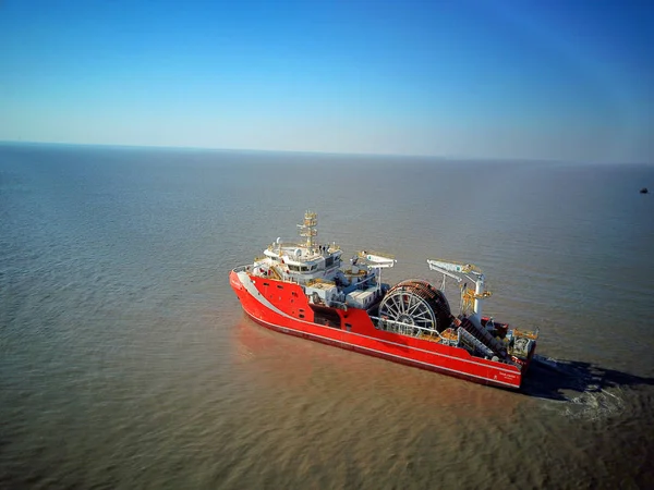 Vista Aérea Primeira Barcaça Petróleo Bruto Posicionamento Dinâmico Alto Mar — Fotografia de Stock