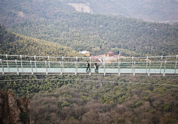 Aerial View Glass Bridge Called Flying Dragon Sky Marenqifeng Tourist — Stock Photo, Image