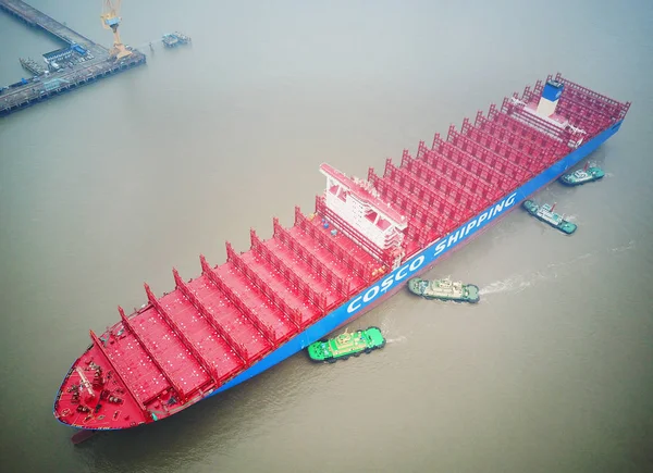 Vista Aérea Primeiro Navio Contêineres China 000 Teu Cosco Shipping — Fotografia de Stock