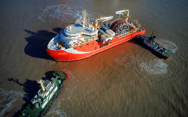 Vista Aérea Primeira Barcaça Petróleo Bruto Posicionamento Dinâmico Alto Mar — Fotografia de Stock