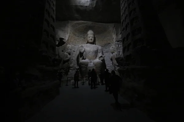 Las Réplicas Tamaño Completo Impresas Estatuas Budistas Las Grutas Yungang — Foto de Stock