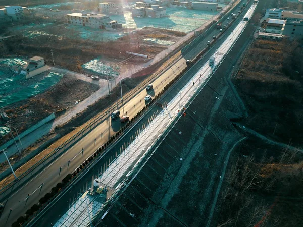 Widok Lotu Ptaka Świecie Pierwszy Expressway Fotowoltaicznych Budowie Nan Mieście — Zdjęcie stockowe