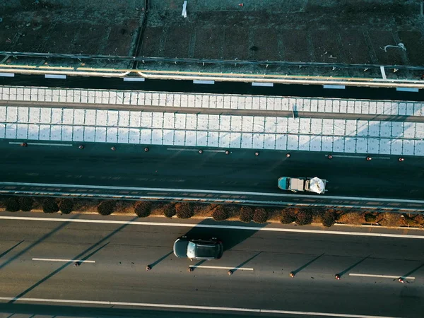 Widok Lotu Ptaka Świecie Pierwszy Expressway Fotowoltaicznych Budowie Nan Mieście — Zdjęcie stockowe