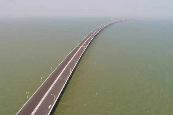 Widok Lotu Ptaka Świecie Najdłuższy Cross Morze Most Most Hong — Zdjęcie stockowe